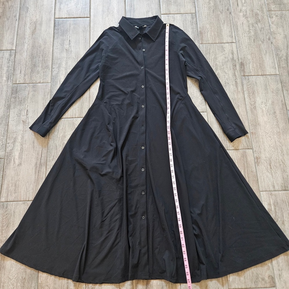 Athleta Cosmic Layer Dress Size S Black Long Sleeve Midi Pockets Stretch Minimal - Picture 3 of 12
